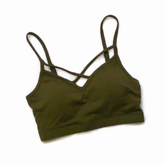 LAST ONE NWOT Olive Strappy Criss Cross Caged Bra Crop Top - Picture 3 of 7